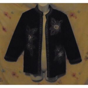 Alfred Dunner Women's Size 8 Black & Siler Open Front Embroidered Jacket